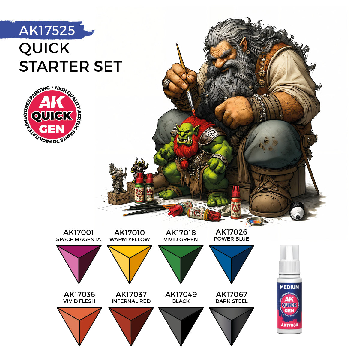 AK Interactive - Quick Gen - (8 QUICK GEN + 1 MEDIUM + 1 FREE BRUSH) AK17525