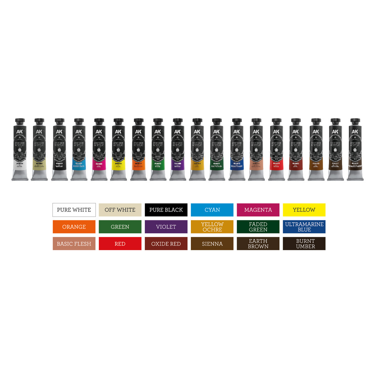 AK Interactive - Paint - DELUXE EDITION BOX “18 BASIC COLORS” – ARTIST DENSE ACRYLIC COLOR AKAD100