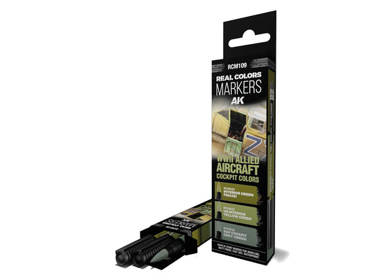 AK REAL COLORS MARKER SET RCM109 WWII ALLIED AIRCRAFT COCKPIT COLORS (3pcs)