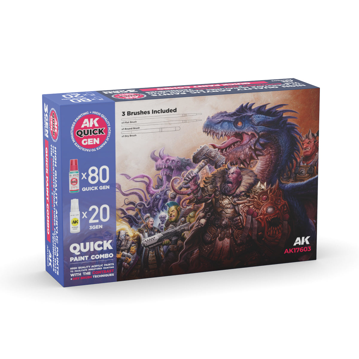 AK Interactive - Quick Gen - (80 QUICK GEN +20 3GEN +3 FREE BRUSHES +1 MEDIUM 18ML) AK17603