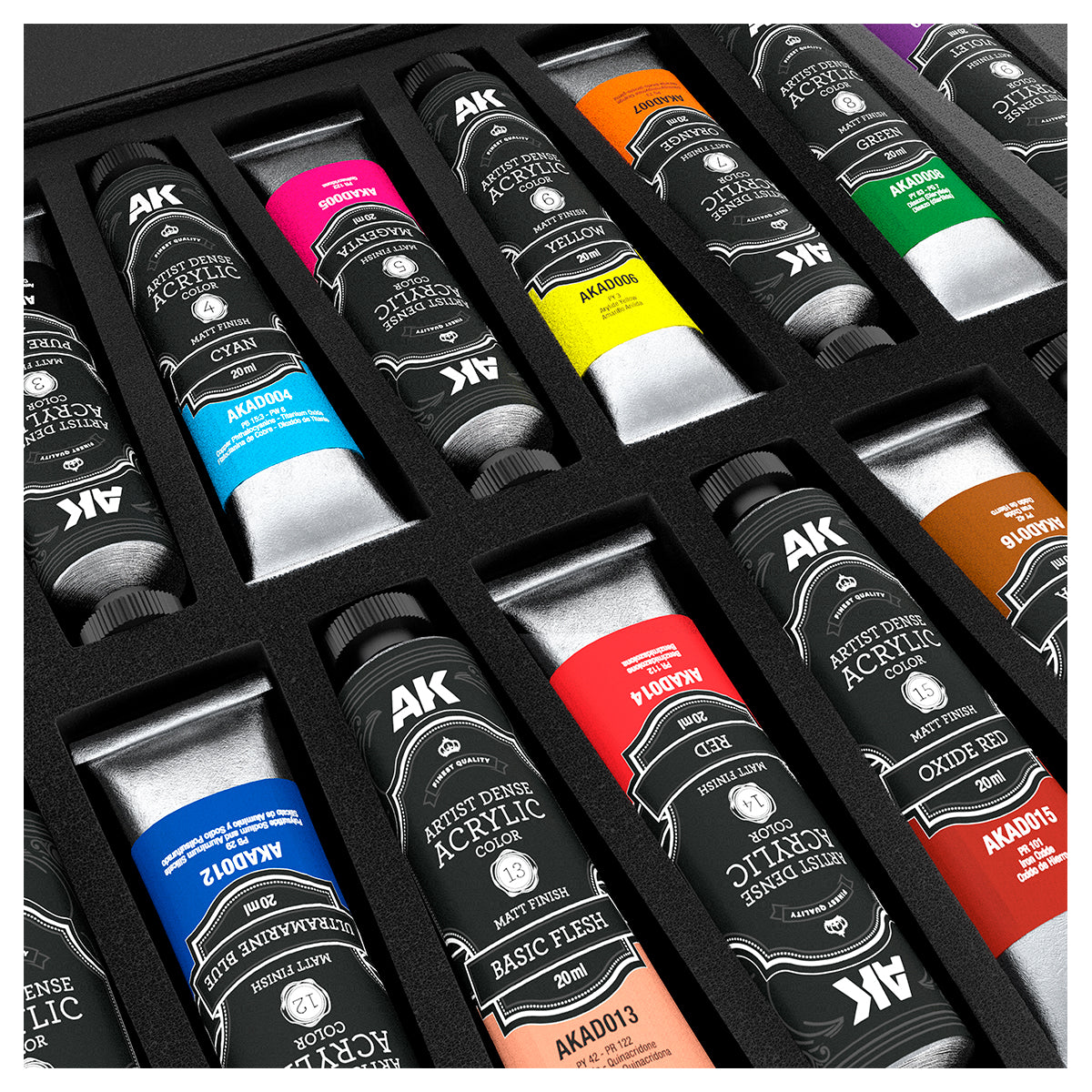 AK Interactive - Paint - DELUXE EDITION BOX “18 BASIC COLORS” – ARTIST DENSE ACRYLIC COLOR AKAD100